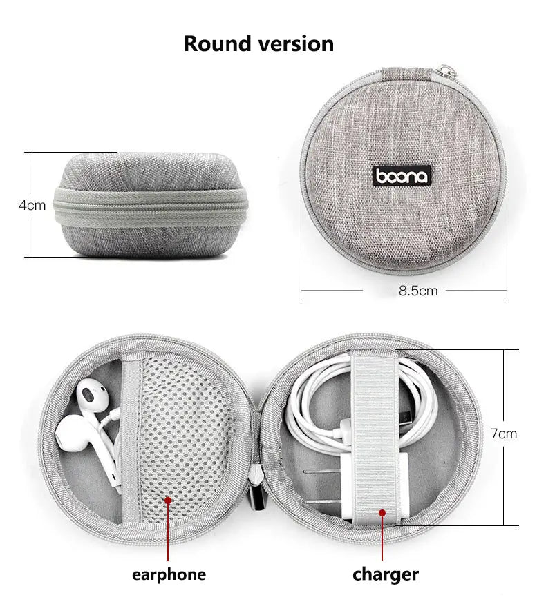 Kleine ovale Hartschalen-Aufbewahrungstasche für Kopfhörer und Datenkabel