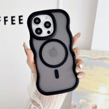 Luxury Magsafe Matte Curly Wave Phone Case For iPhone 16 12 13 14 15 Pro Max Magnetic Wireless Charging Frosted Back Cover