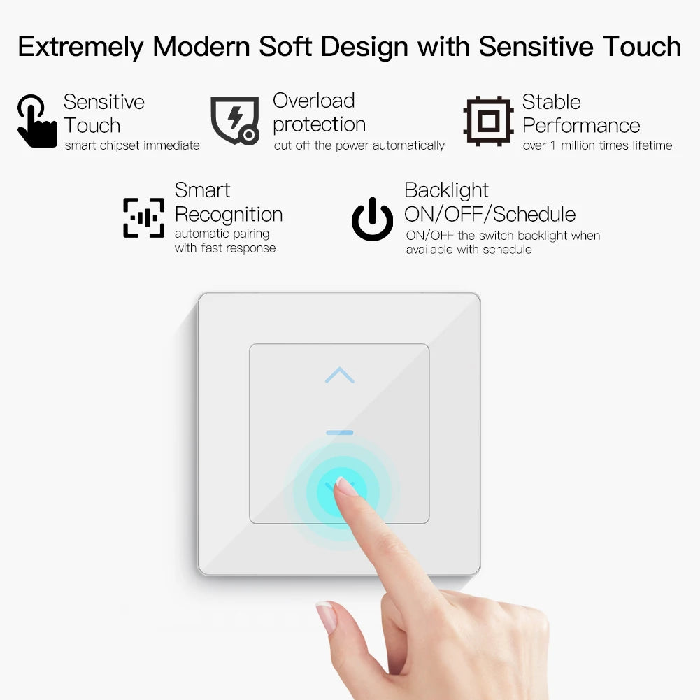 Tuya Smart Curtain Touch Switch - WiFi Motorized CurtainBlind Shutter Control via SmartLife Google Alexa Apps