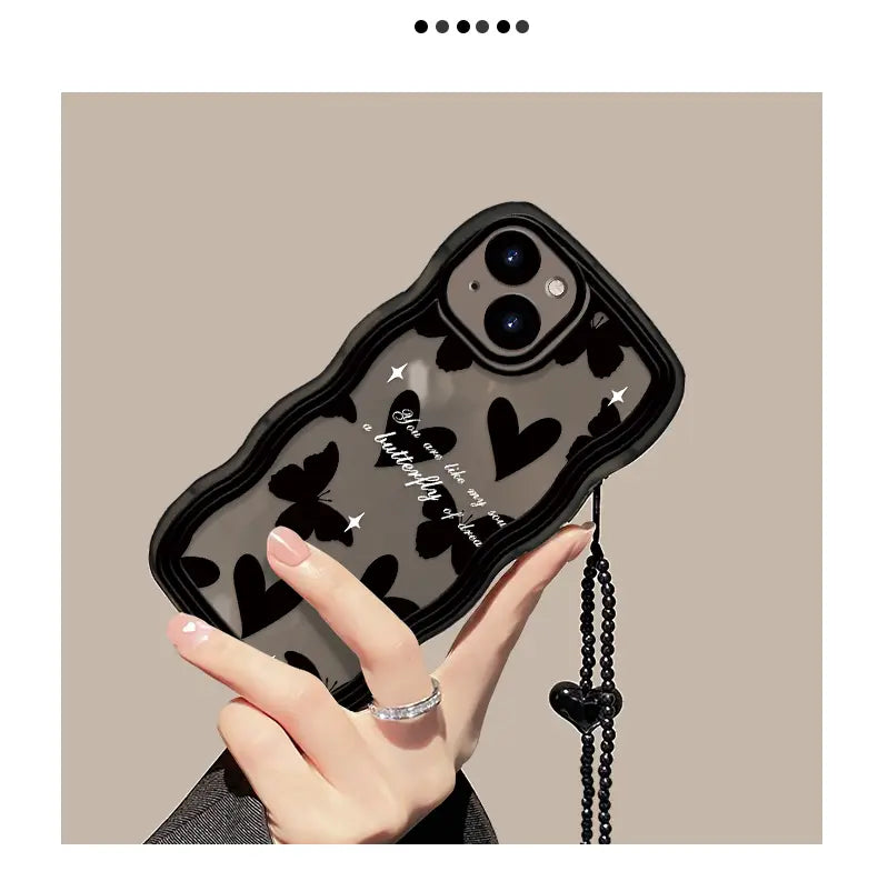 Koreanische süße Welle schwarz Schmetterling Liebe Herz Hang Chain Soft Case für