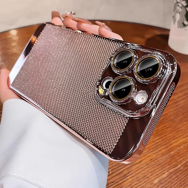 Luxury Plating Breathable Heat Dissipation Lens Protect Case For iPhone 16 15 14 Pro Max Plus