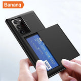 Bananq Slide Card Slot Phone Case For Samsung S24 S23 S22 S21 S20 Ultra Plus FE Note 20 10 Plus Shockproof Cover