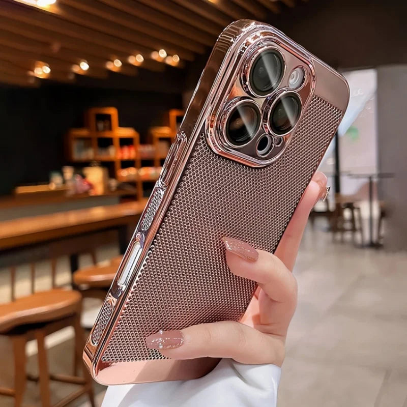 Luxury Plating Breathable Heat Dissipation Lens Protect Case For iPhone 16 15 14 Pro Max Plus