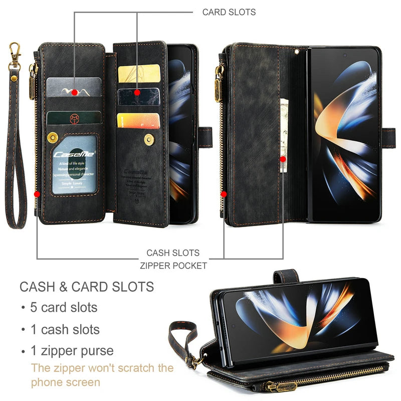 Luxury Zipper Wallet Phone Case with Card Slots & Flip Stand For Samsung S23 Ultra S22 Plus S21 FE S20 12 A13 A53 A54 5g Leather Design Cover