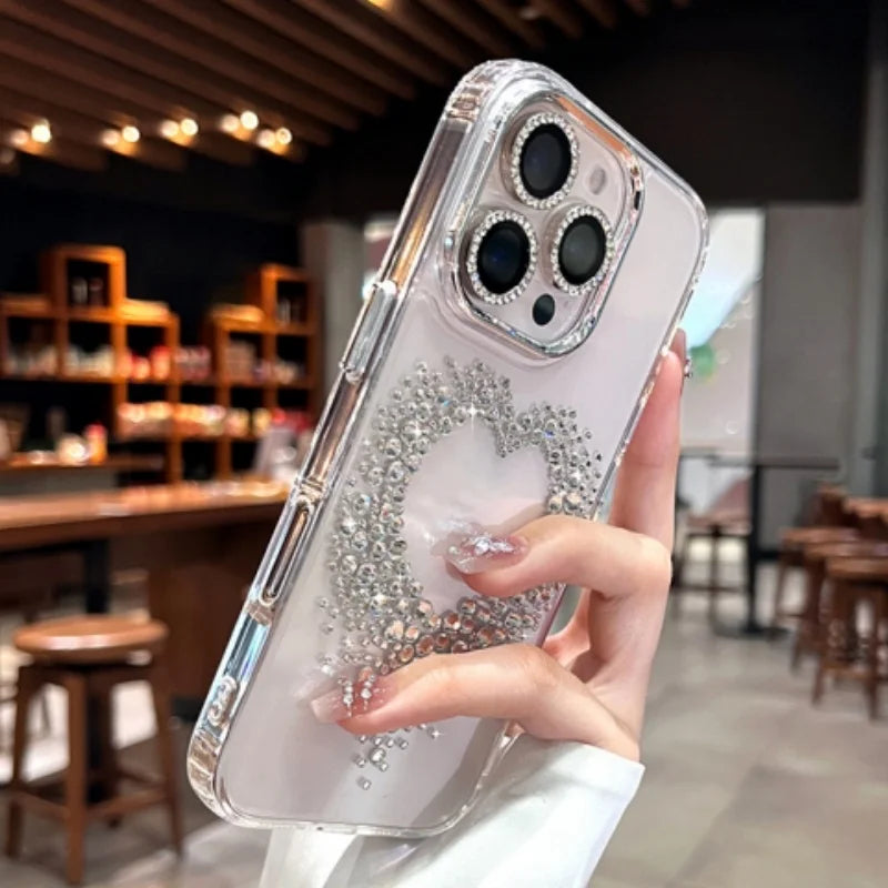 Rhinestone-studded phone case.