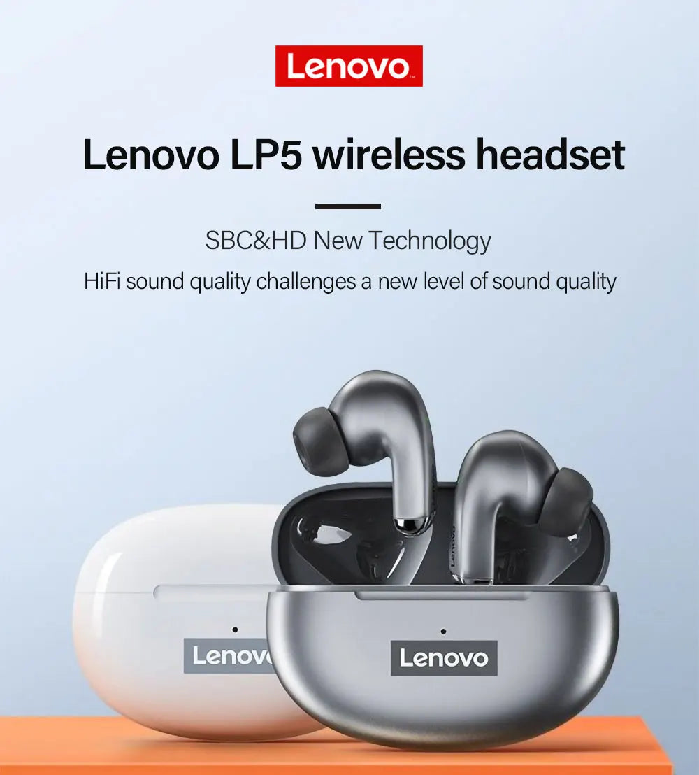 Lenovo LP5 TWS Bluetooth Earphones - Wireless Dynamic Noise Cancelling Stereo BT Earpods