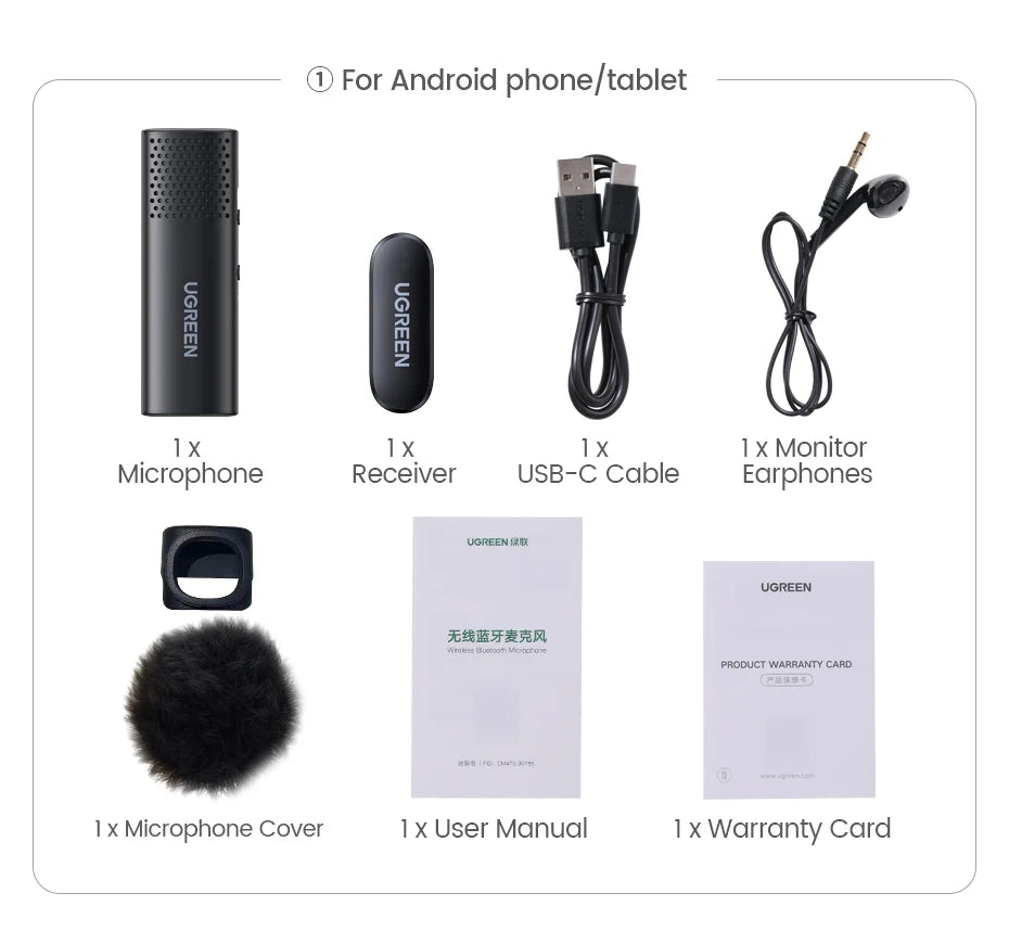 UGREEN Wireless Bluetooth Lavalier Microphone - Omni Condenser Noise Reduction Mic for Camera Video Recording Live Stream