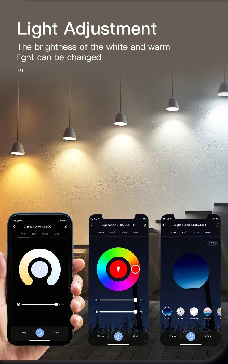 Tuya Zigbee Smart Wireless LED Bulbs GU10 - RGB Dimmable WiFi Device Control via SmartLife Google Alexa Apps