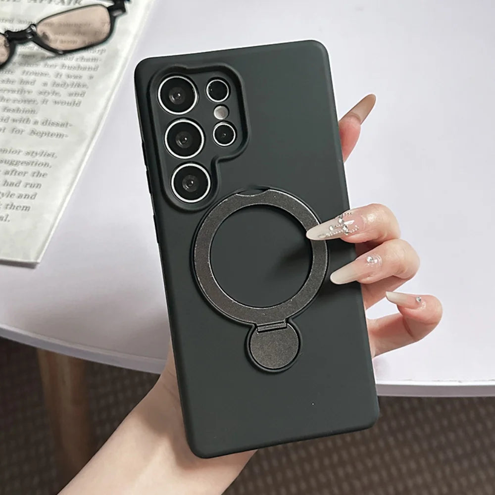 Shockproof Silicone Magnetic Charge Lens Protect Case with Ring Holder For Samsung Galaxy S25 S23 S24 Ultra Plus