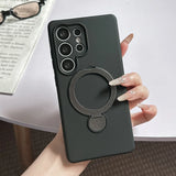 Shockproof Silicone Magnetic Charge Lens Protect Case with Ring Holder For Samsung Galaxy S25 S23 S24 Ultra Plus