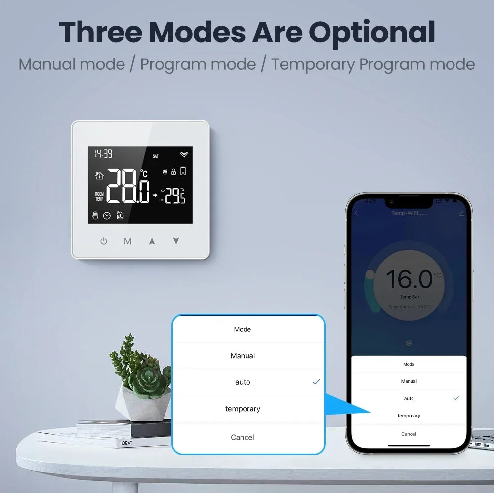 Tuya Zigbee Water Boiler Thermostat Display Monitor - WiFi Temperature Control via SmartLife Google Alexa Apps