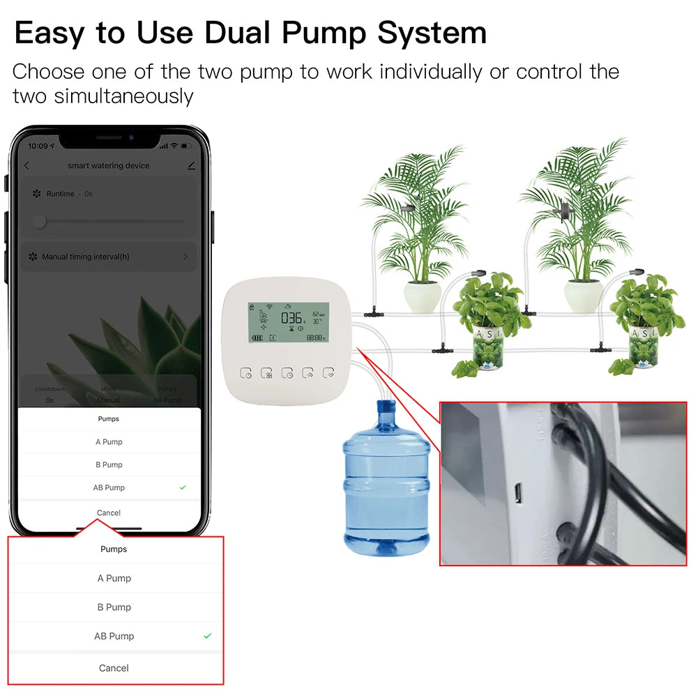 Tuya Smart Water Pump Timer - WiFi Micro-Drip Irrigation Watering Control via SmartLife Google Alexa Apps