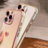 Luxury Plating Heart Design Lens Protect Case For iPhone 16 12 13 14 15 11 Pro Max Plus