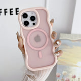 Luxury Magsafe Matte Curly Wave Phone Case For iPhone 16 12 13 14 15 Pro Max Magnetic Wireless Charging Frosted Back Cover