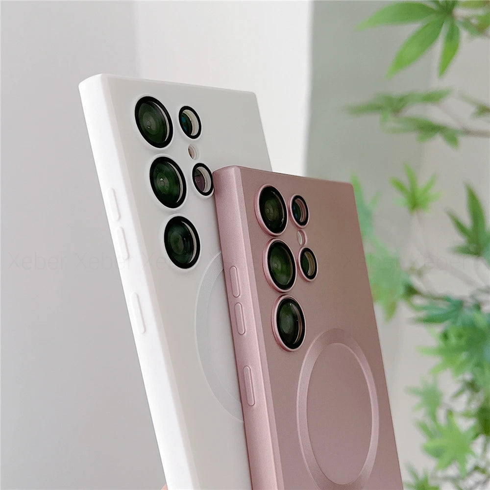 Luxury Magnetic Wireless Charge Lens Protect Case with Lanyard For Samsung S25 S24 S23 S21 S22 S20FE Plus Ultra Note 20