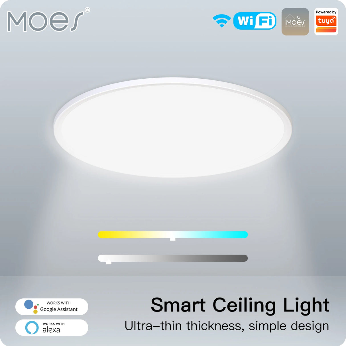 Smart Ultra Thin LED Ceiling Light - WiFi RGB Dimmable Lamp Control via SmartLife Google Alexa Apps