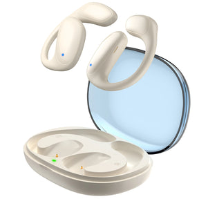 Bone conduction headphones with charging case.