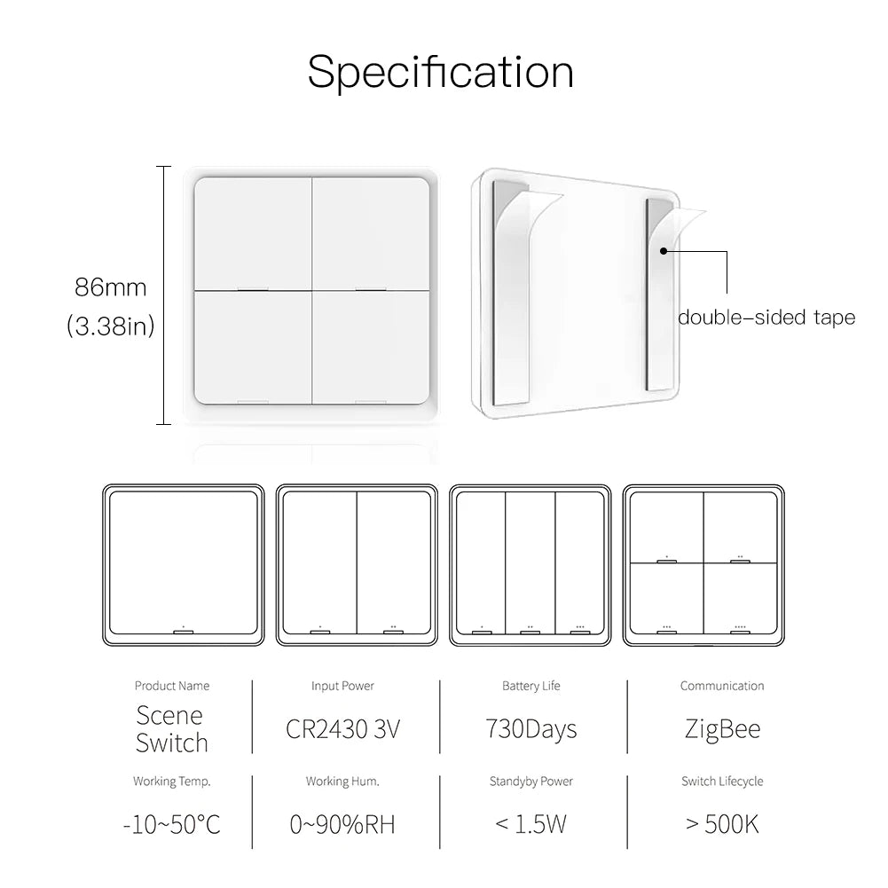 Tuya ZigBee Wireless 4-Panel 12 Light Switch & Scene Controller - WiFi Automation Control via SmartLife Google Alexa Apps