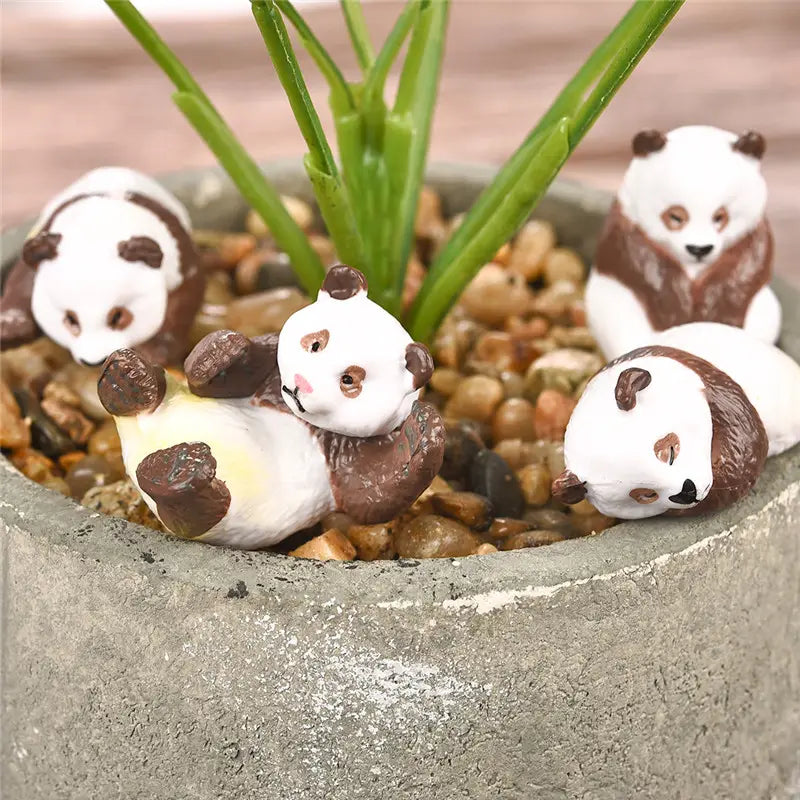 Niedliche 4-teilige Harz-Panda-Feengarten-Miniatur-Ornament