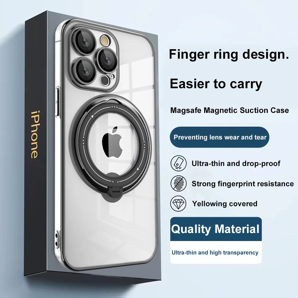 Luxury MagSafe Plating Case with Rotating Magnetic Ring Holder Stand For iPhone 16 15 Pro Max 14 13 12 11 X XR XS 7 8 Plus SE2 SE3 Wireless Charge Back Cover