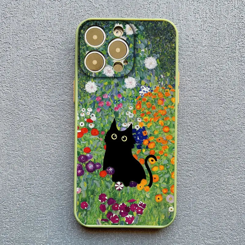 Luxury Retro Oil Painting | Van Gogh | Flower | Art | Cat Design Phone Case For iPhone 15 14 13 12 Pro max Plus Matte Cover