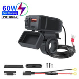 60W Waterproof 12V Motorbike Fast Charger – Dual USB Socket with Voltmeter