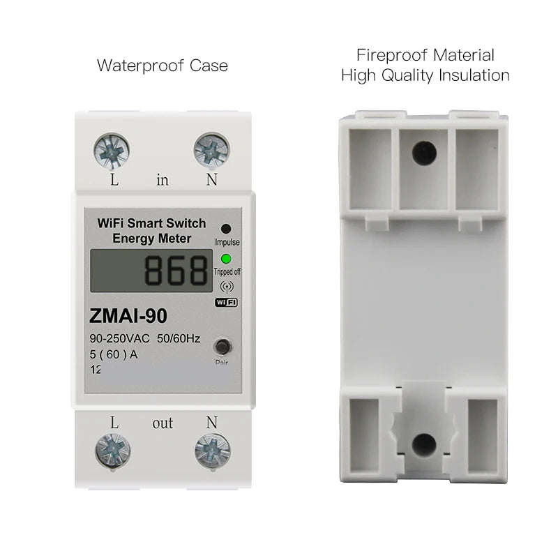 Tuya Smart Power Meter Switch with Power Consumption & Energy Monitoring - WiFI Control via SmartLife Google Alexa Apps