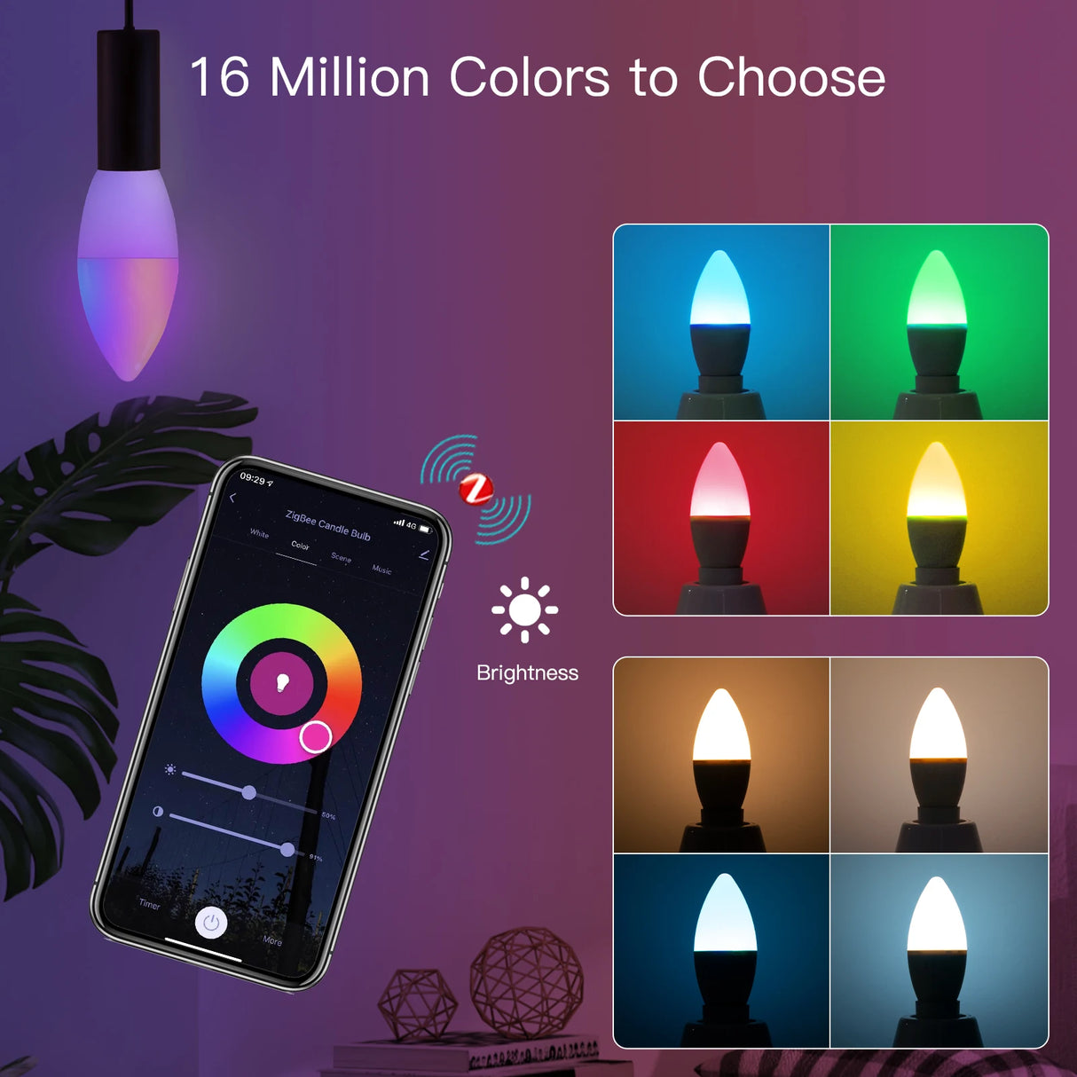 Tuya Zigbee LED Light Bulb E14 - WiFi RGB Candle Lamp Contol via SmartLife Google Alexa Apps