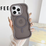 Luxury Magsafe Matte Curly Wave Phone Case For iPhone 16 12 13 14 15 Pro Max Magnetic Wireless Charging Frosted Back Cover