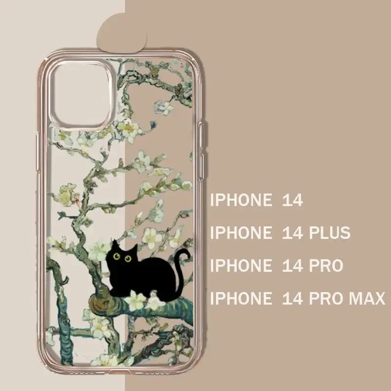 Retro Oil Painting | Van-Gogh | Cat Design Phone Case For iphone 11 13 12 14 15 pro max mini plus transparent cover