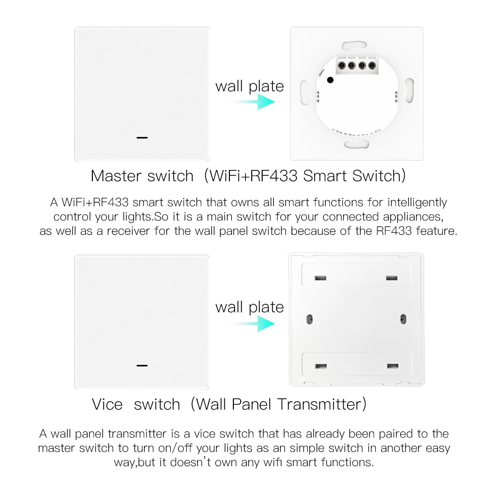 Smart Wall Light Switch - Single Double Triple WiFi Control via SmartLife Google Alexa Apps