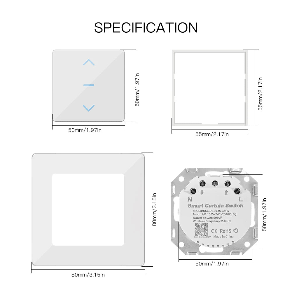 Tuya Smart Touch Curtain Control Switch - WiFi Blinds Shutters Control via SmartLife Google Alexa Apps