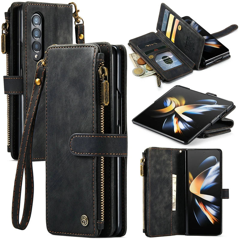 Luxury Zipper Wallet Phone Case with Card Slots & Flip Stand For Samsung S23 Ultra S22 Plus S21 FE S20 12 A13 A53 A54 5g Leather Design Cover