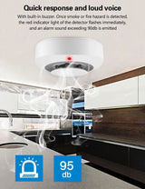 Tuya Smart Smoke Detector Sensor & Alarm - 80db Alarm WiFi Controlled via SmartLife Google Alexa Apps