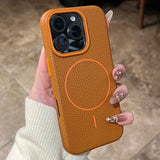Shockproof Leather Lychee Texture MagSafe Case For iPhone 16 15 12 13 14 11 Pro Max Plus