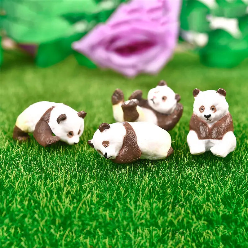 Niedliche 4-teilige Harz-Panda-Feengarten-Miniatur-Ornament