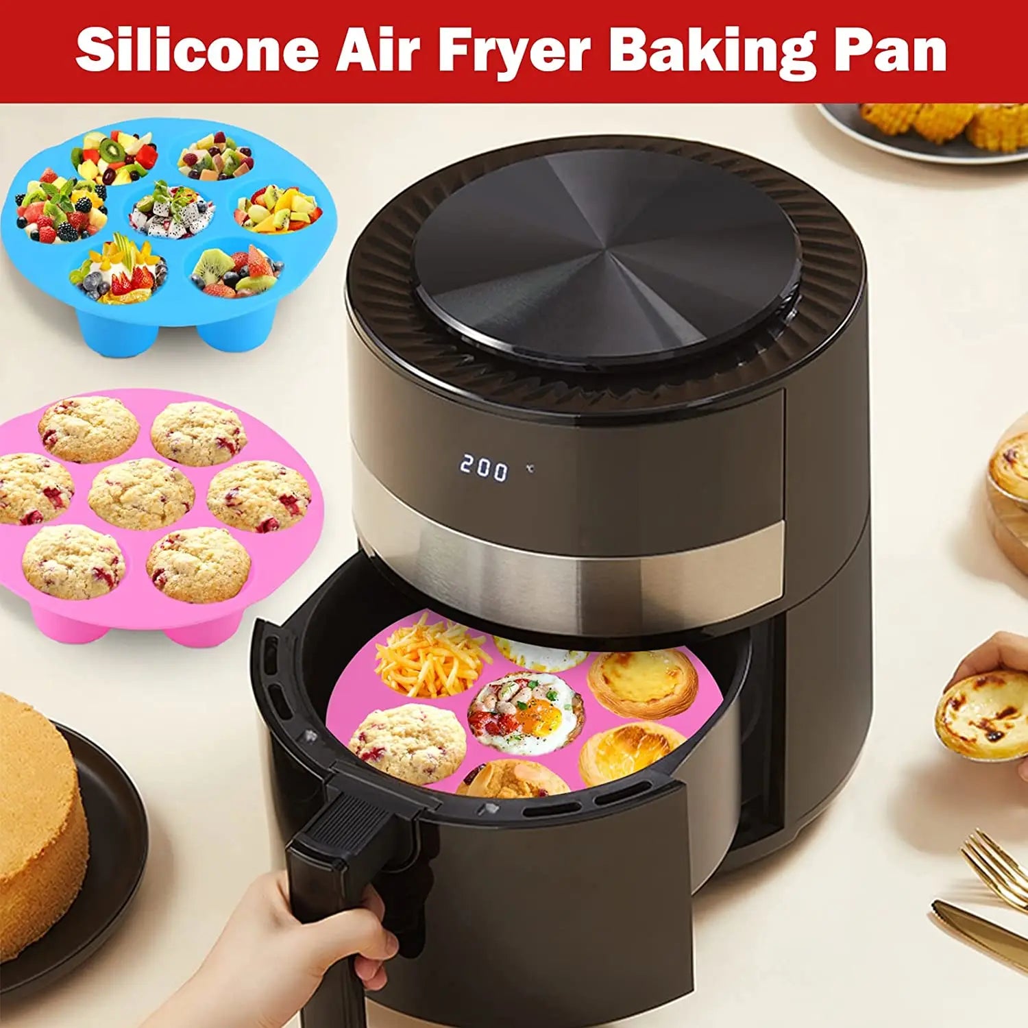 Runde Silikon-Muffin-Cupcake-Backform für Luftfritteuse,