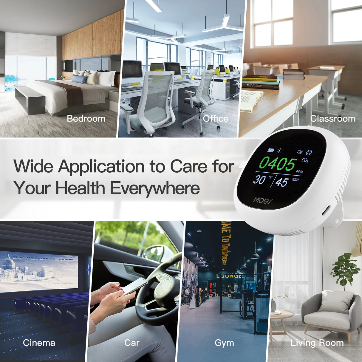 Tuya Smart 3In1 Temperature Humidity & CO2 Sensor with LCD Display - WiFi Bluetooth Air Quality Monitor via SmartLife Google Alexa Apps