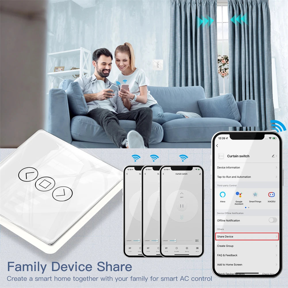 Tuya Smart 2.5D Arc Glass Touch Curtain Control Switch - WiFi Roller Blinds Shutters Control via SmartLife Google Alexa Apps