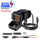 60W Waterproof 12V Motorbike Fast Charger – Dual USB Socket with Voltmeter