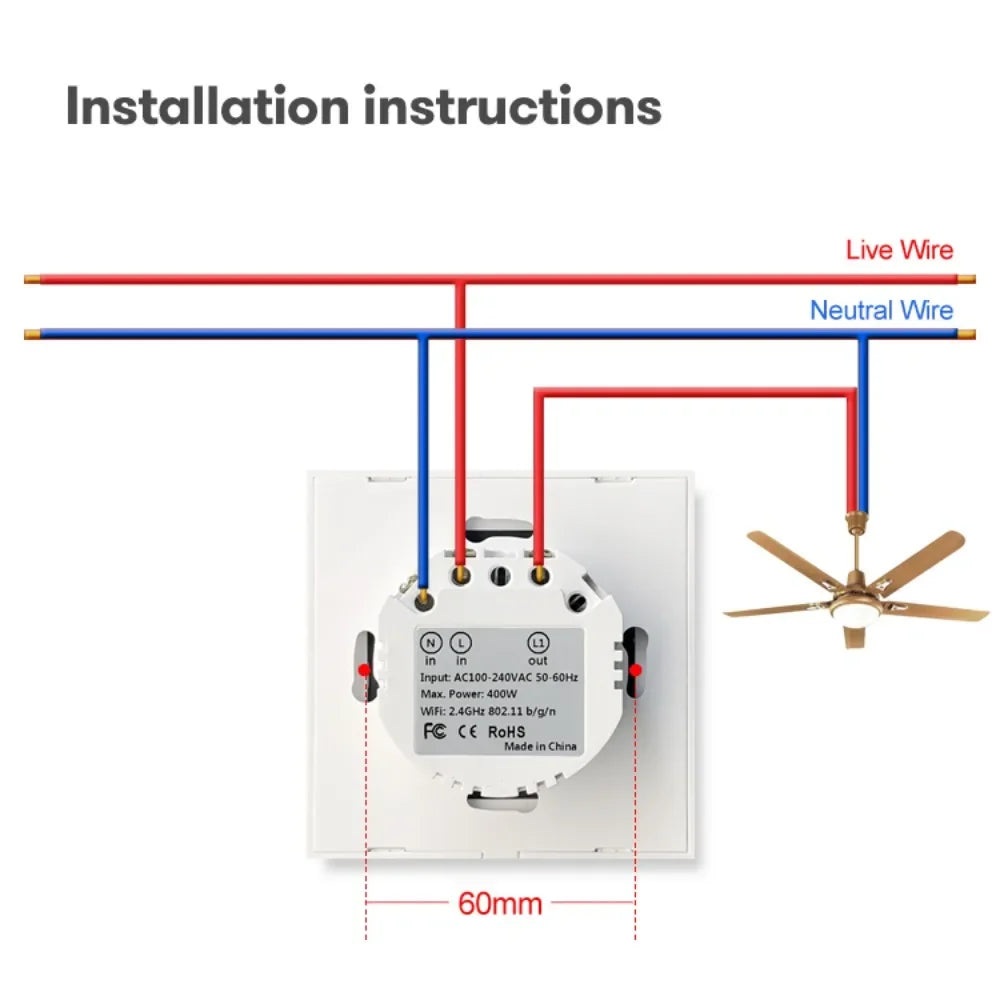 Tuya Smart Ceiling Fan Switch with Intelligent Remote Timer And Speed Control - WiFi Control via SmartLife Google Alexa Apps