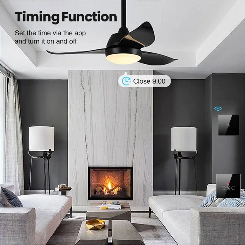 Tuya Smart Ceiling Fan Switch with Intelligent Remote Timer And Speed Control - WiFi Control via SmartLife Google Alexa Apps