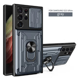 Luxury Shockproof Armor Case with Slide Lens Protector & Card Slots For Samsung S24 S23 Ultra Plus A55 A35 A15 5G Cover