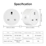 Tuya Zigbee Smart Power Socket 16A with Timer & Energy Monitor - WiFi Plug Control via SmartLife Google Alexa Apps