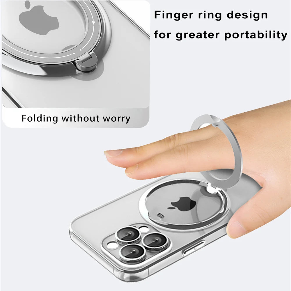 Luxury MagSafe Plating Case with Rotating Magnetic Ring Holder Stand For iPhone 16 15 Pro Max 14 13 12 11 X XR XS 7 8 Plus SE2 SE3 Wireless Charge Back Cover