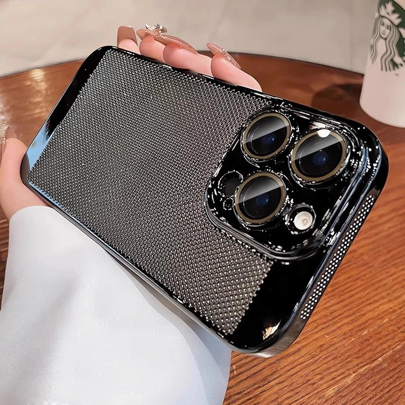 Luxury Plating Breathable Heat Dissipation Lens Protect Case For iPhone 16 15 14 Pro Max Plus