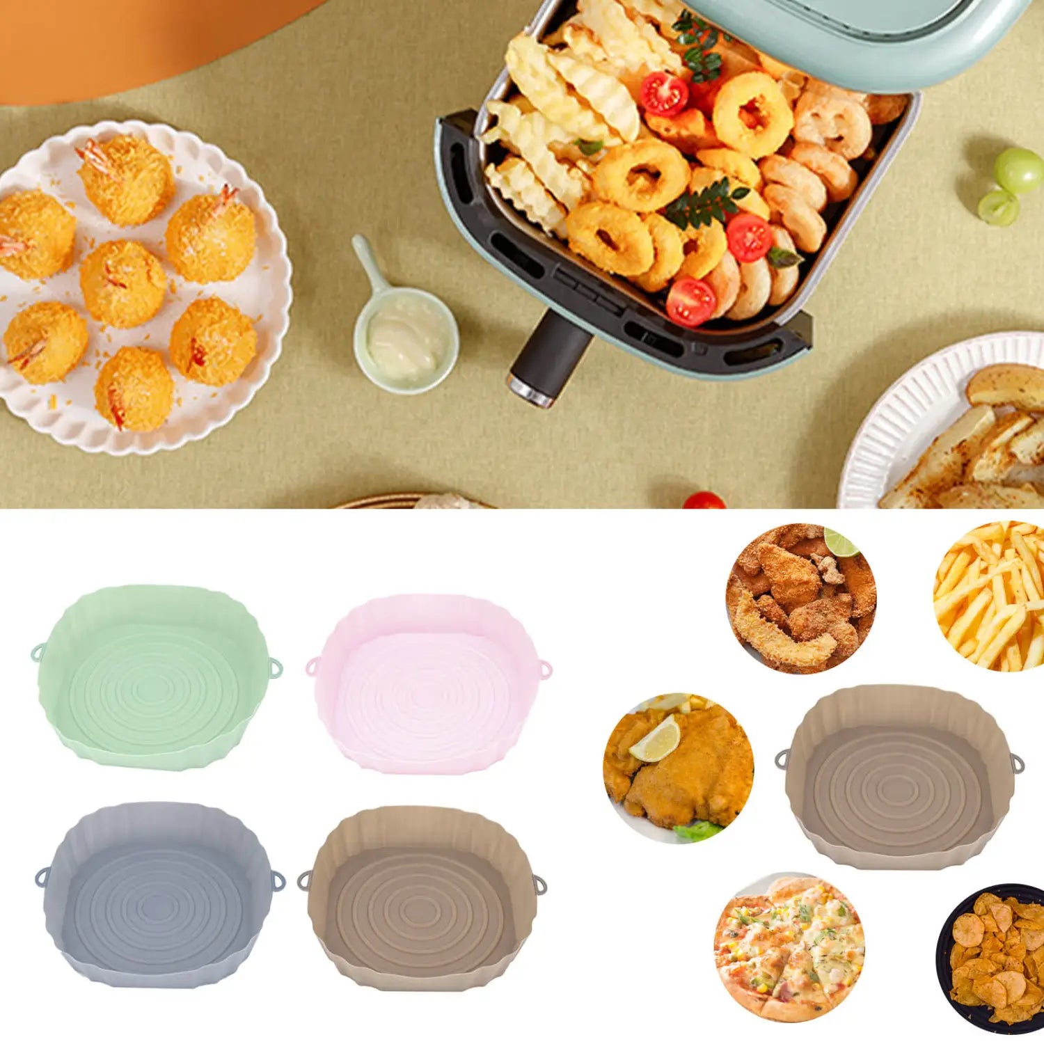 Silicone Air Fryer Baking Trays - Assorted Colors & Shapes