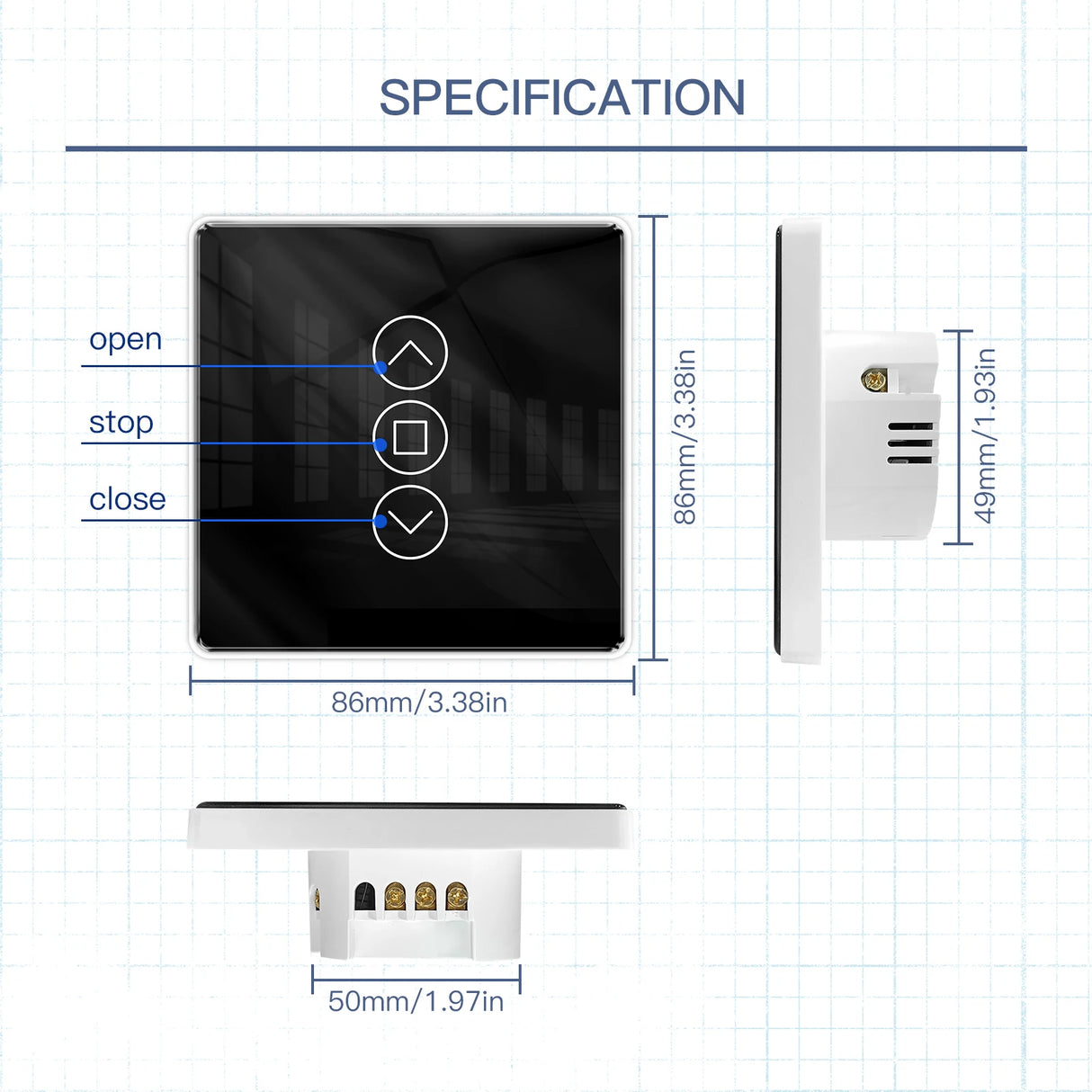 Tuya Smart 2.5D Arc Glass Touch Curtain Control Switch - WiFi Roller Blinds Shutters Control via SmartLife Google Alexa Apps