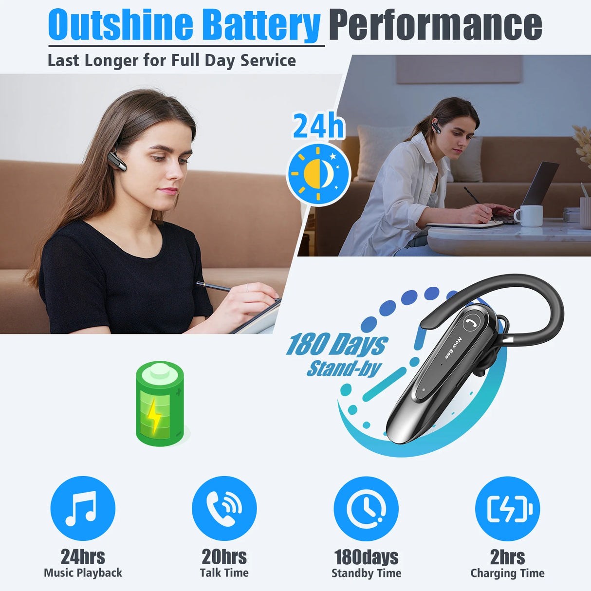 Bluetooth headset with long battery life.