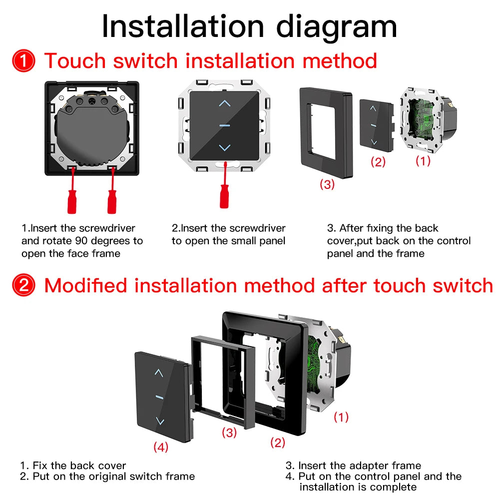 Tuya Smart Touch Curtain Control Switch - WiFi Blinds Shutter Control via SmartLife Google Alexa Apps